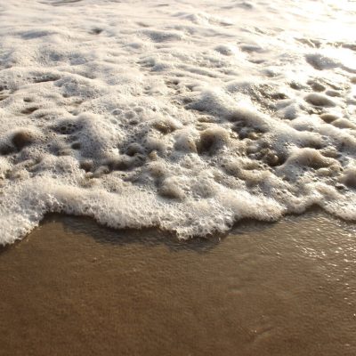 ocean waves lapping at the sandy shore.